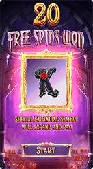 Vampire's Charm · Identifikasi susunan simbol dan banner petunjuk pemicu fitur.